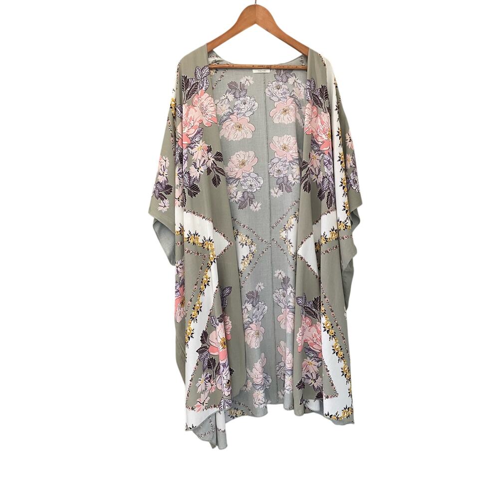 Grey Floral Wrap Kimono